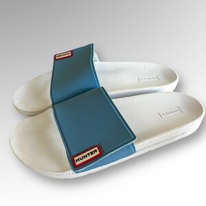 Hunter Womens Adjustable Slide Blue Forget Me Not Sandals.